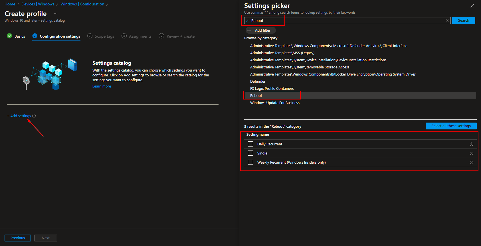Configuring reboot schedule type in Intune